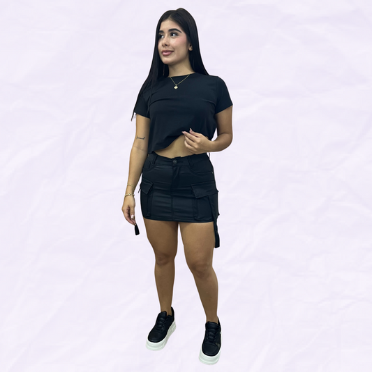 FALDA EFECTO CUERO CARGO - REF: 30506